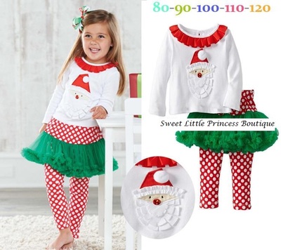 2014 new Christmas 2pc/set childrens suit kids clothing baby girls dress cotton fashion Christmas gift