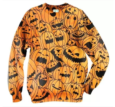 Free Shipping-ALL OVER PRINTED HALLOWEEN PUMPKIN SWEATSHIRT