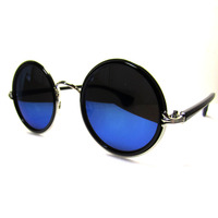 Reflection // Blue metal mirrored round sunglasses - Thumbnail 1