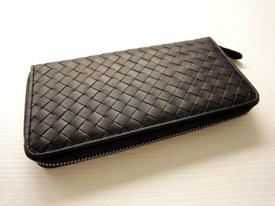 Black Nero Leather Woven Zip Around Wallet - Unisex