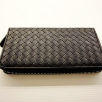 Black Nero Leather Woven Zip Around Wallet - Unisex - Thumbnail 1