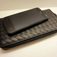 Black Nero Leather Woven Zip Around Wallet - Unisex - Thumbnail 3