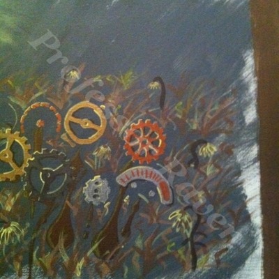 Madame verne's twilit garden - original steampunk painting 