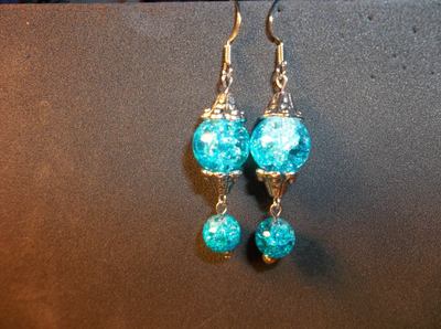 Blue glass crackle earrings