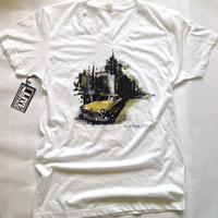 New York Taxi Foil and Ink Silk Screen Limited Edition T-shirt featuring Checker Taxi Cab, Tank, V-neck - Thumbnail 4