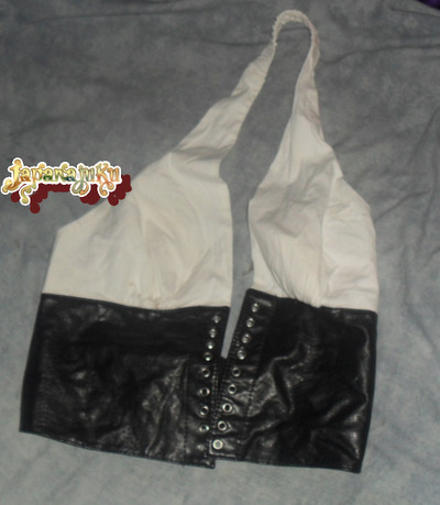 White halter with black leather Crop Top Sz. M