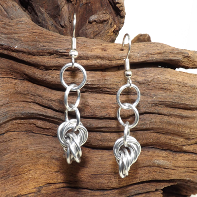 Handmade silver double mobius weave chainmail earrings