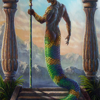 "The Sacred Pool"  Original Fantasy Art Oil Painting - Thumbnail 1