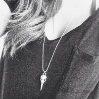 Raven Skull Long Chain Pendant - Thumbnail 2