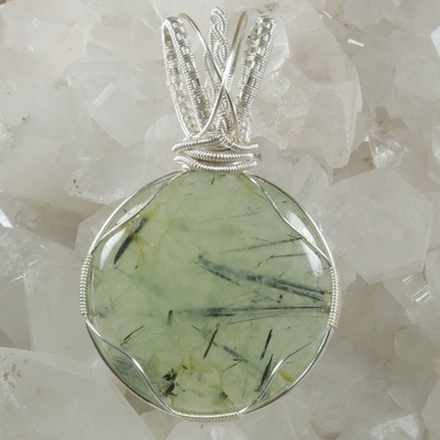 Prehnite with epidote needles pendant