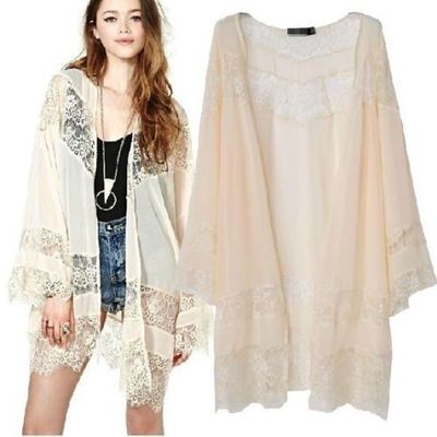 Eyelash lace creamy beige kimono
