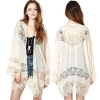 Eyelash Lace Creamy Beige Kimono - Thumbnail 1