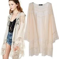 Eyelash Lace Creamy Beige Kimono - Thumbnail 2