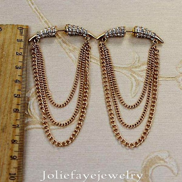 Punk Rhinestone horn tassel earring
