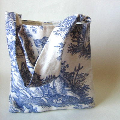 Eco happy purse - white and periwinkle toile