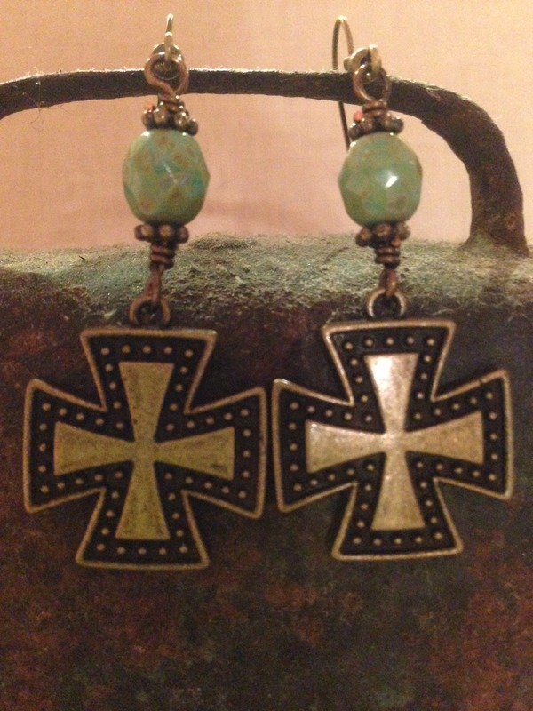 Vintage Cross Earrings with Turquoise