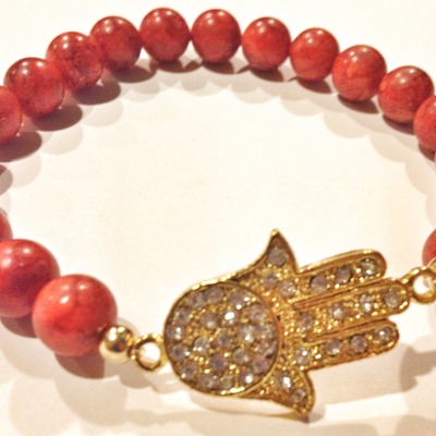 Dark coral hamsa bracelet