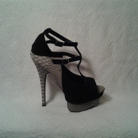 Strappy Sandal Heel- Black and Grey - Thumbnail 1