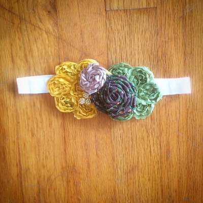 Mustard and green shabby headband