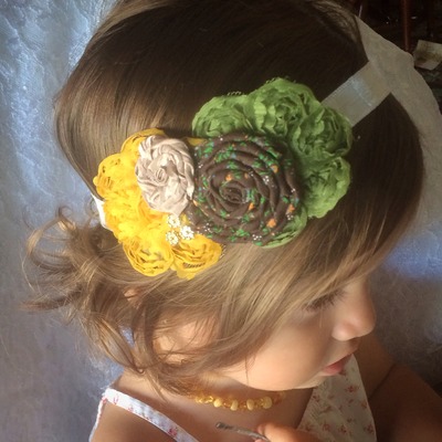 Mustard and green shabby headband