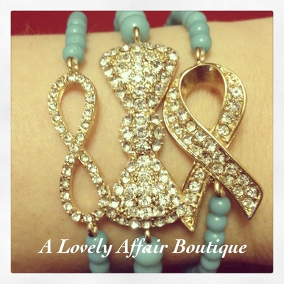 Teal infinity/bow/ribbon set of 3 bracelets
