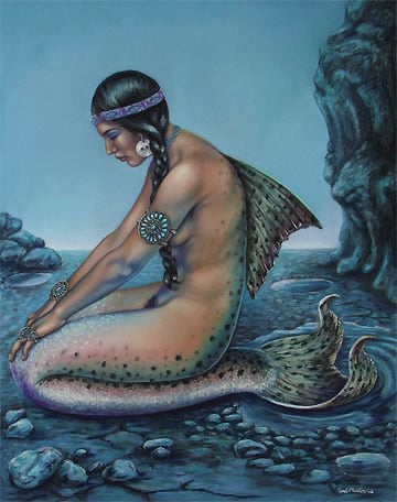 Turquoise, 7th VMS Small Fantasy Art Mermaid  native american  Print wall art salmon 