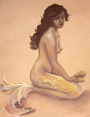 Topaz mermaid Small fantasy Art Print 