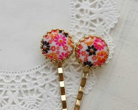 lucia. - vintage floral glass hair pin SET - 02 -