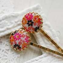 lucia. - vintage floral glass hair pin SET - 02 - - Thumbnail 1