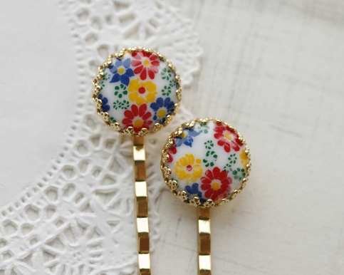 lucia. - vintage floral glass hair pin SET - 03 -