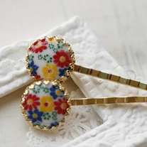 lucia. - vintage floral glass hair pin SET - 03 - - Thumbnail 1