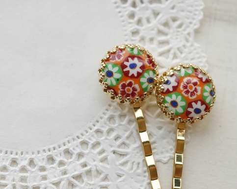lucia. - vintage floral glass hair pin SET - 01 -