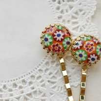 lucia. - vintage floral glass hair pin SET - 01 -