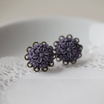 alexia. filigree rose earrings. in deep purple.