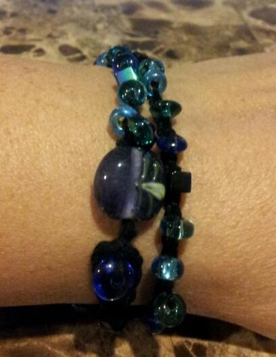 Crochet and glass beads wrap-around   bracelet
