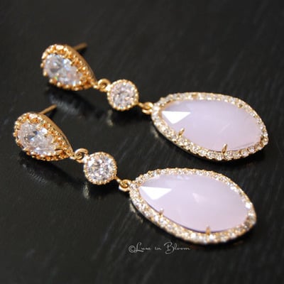 Drop wedding earrings in pink czech - style # e156p : luxe in bloom