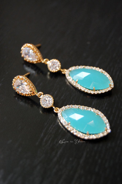 Drop Wedding Earrings In Aqua Czech - Style # E156A : Luxe in Bloom