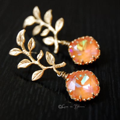 Bridesmaid wedding earrings in ultra orange swarovski crystals - style #e170 : luxe in bloom