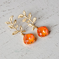 Bridesmaid Wedding Earrings in Ultra Orange Swarovski Crystals - Style #E170 : Luxe in Bloom - Thumbnail 1