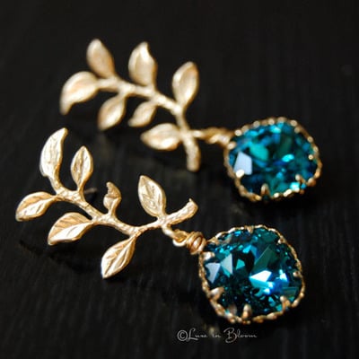 Bridesmaid wedding earrings in indicolite swarovski crystals - style #e170 : luxe in bloom