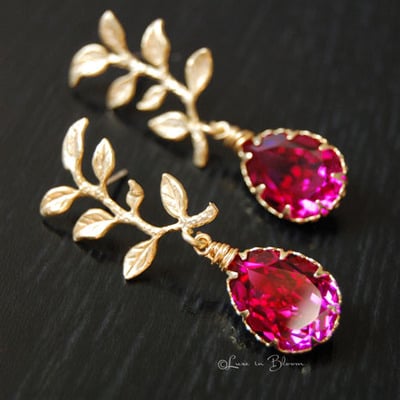 Bridesmaid wedding earrings in fuchsia swarovski crystals - style #e170 : luxe in bloom