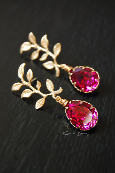 Bridesmaid Wedding Earrings in Fuchsia Swarovski Crystals - Style #E170 : Luxe in Bloom