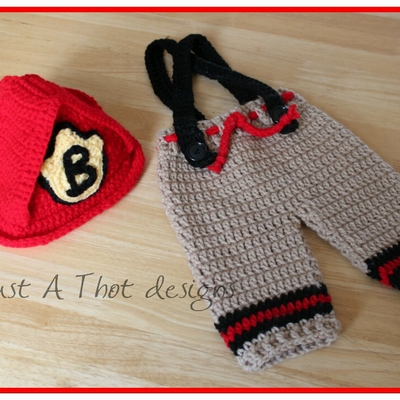 Fireman's hat, pants, and boots - crochet