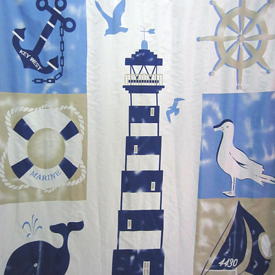 Marine style light house whale key west design 180 x 200 cm polyester shower curtain set