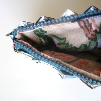 Small paper clutch - eco-chic with dark green zipper