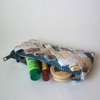 Small Paper Clutch - Eco-Chic With Dark Green Zipper - Thumbnail 1