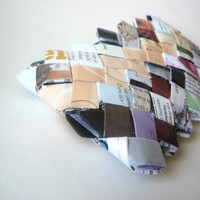 Small Paper Clutch - Eco-Chic With Dark Green Zipper - Thumbnail 3
