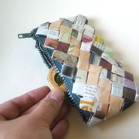Small Paper Clutch - Eco-Chic With Dark Green Zipper - Thumbnail 4