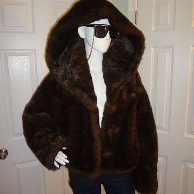 Vintage express brown faux fur coat with hood size 1x