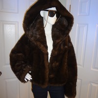Vintage Express Brown Faux Fur Coat With Hood Size 1X - Thumbnail 1